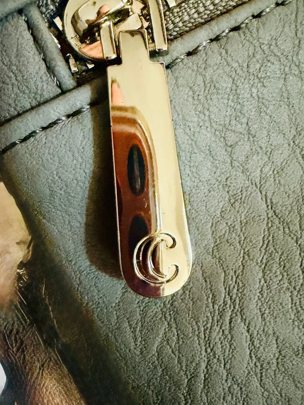 Gray Leather Wristlet Clutch with Double Zippers